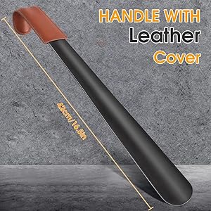 Long Metal Shoe Horn with Leather Grip
